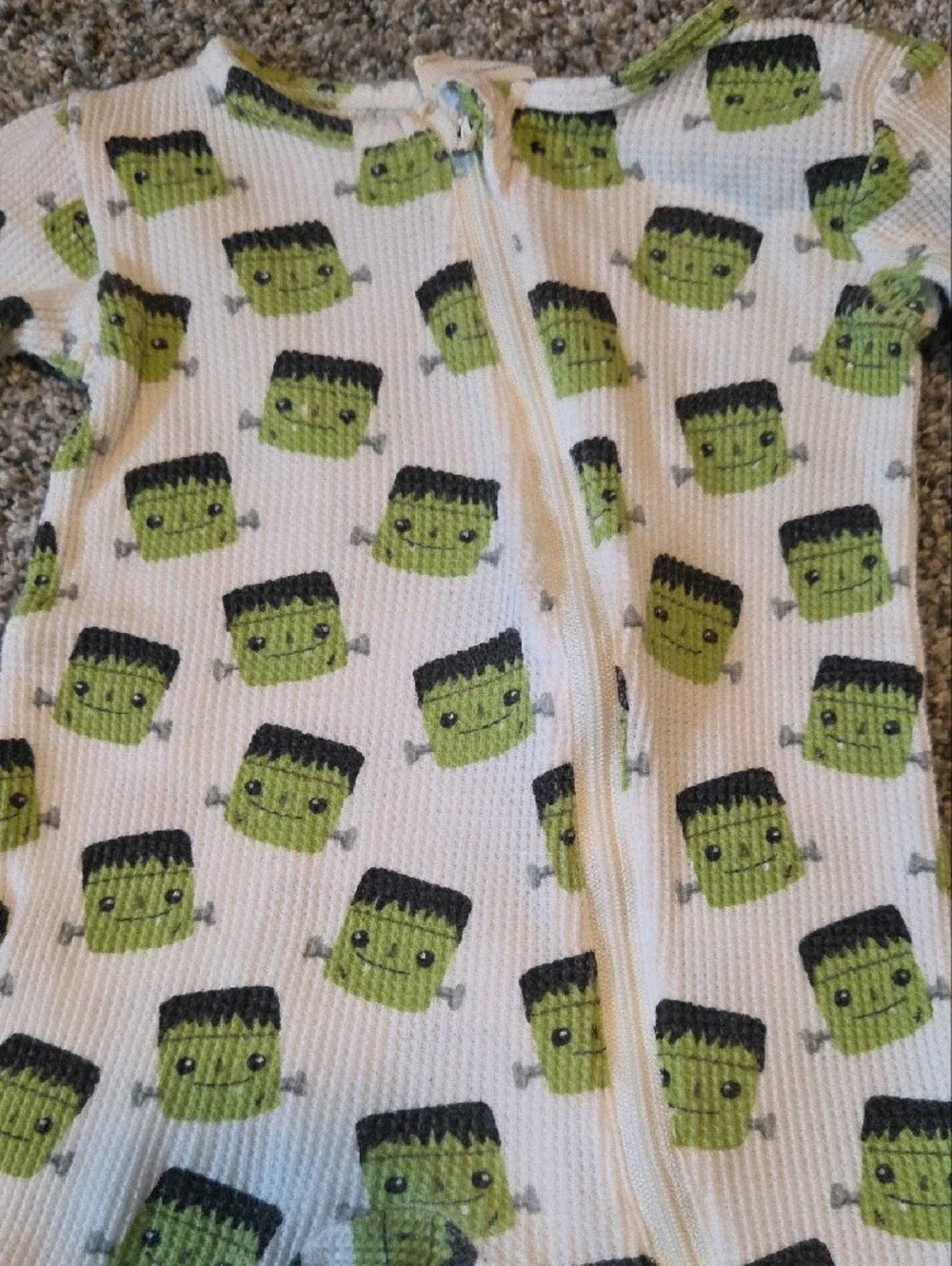 Worth White and Green Frankenstein Print Kids Footed One-Piece